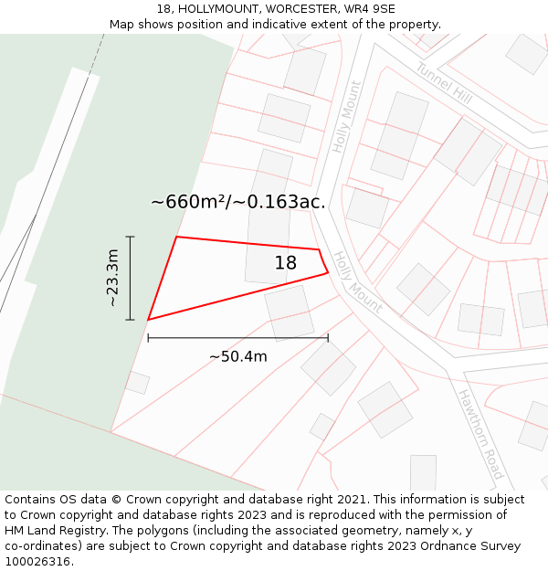 18, HOLLYMOUNT, WORCESTER, WR4 9SE: Plot and title map