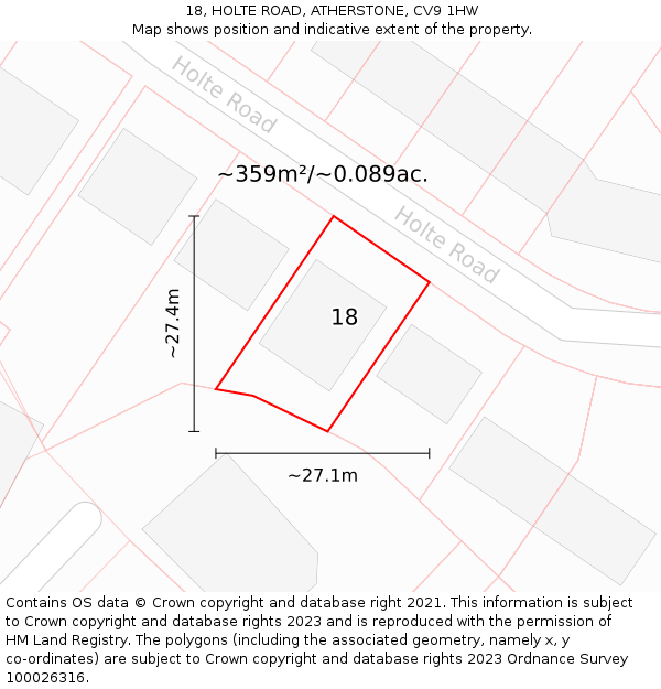 18, HOLTE ROAD, ATHERSTONE, CV9 1HW: Plot and title map