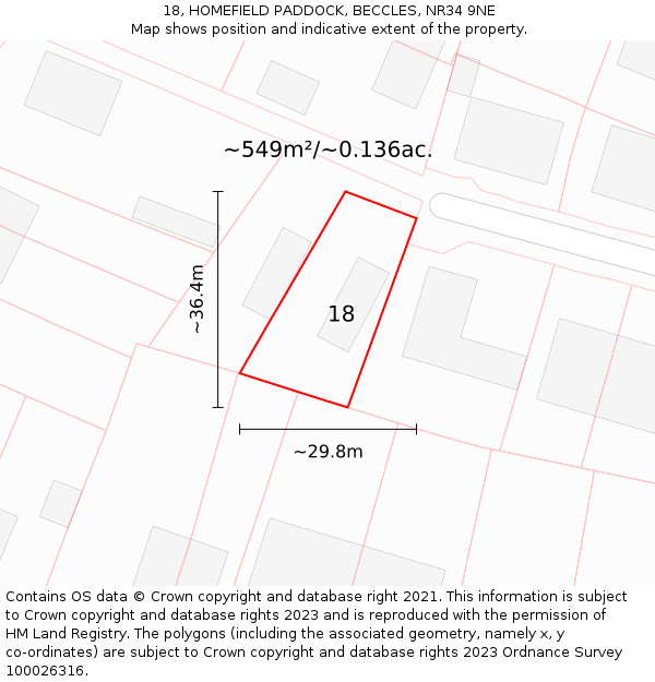 18, HOMEFIELD PADDOCK, BECCLES, NR34 9NE: Plot and title map