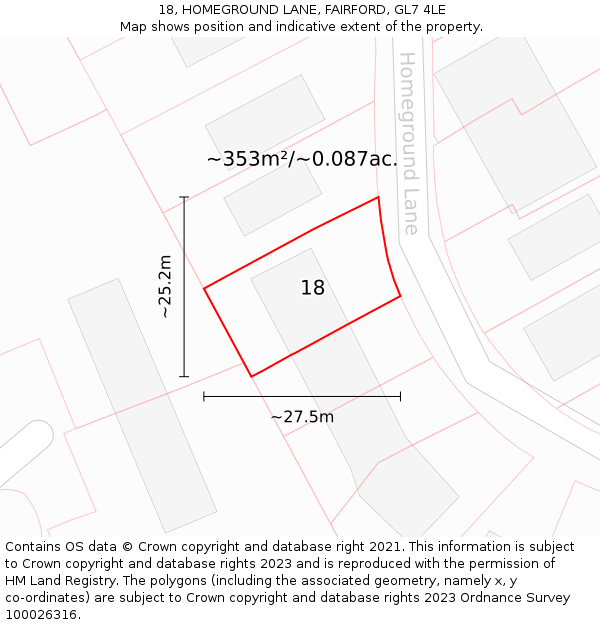 18, HOMEGROUND LANE, FAIRFORD, GL7 4LE: Plot and title map