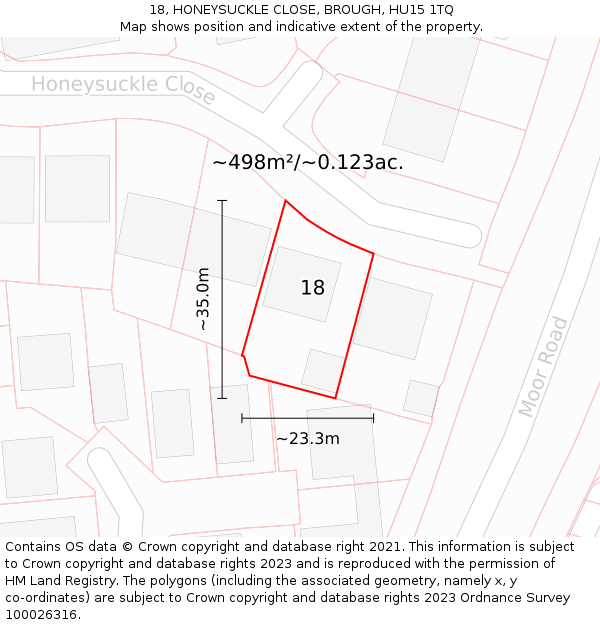 18, HONEYSUCKLE CLOSE, BROUGH, HU15 1TQ: Plot and title map