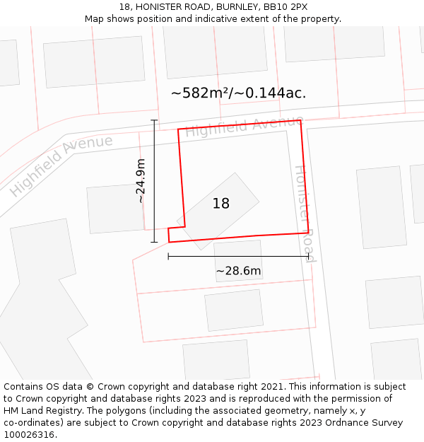 18, HONISTER ROAD, BURNLEY, BB10 2PX: Plot and title map