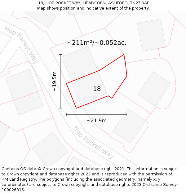 18, HOP POCKET WAY, HEADCORN, ASHFORD, TN27 9AF: Plot and title map