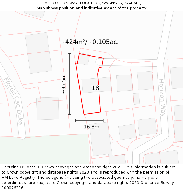 18, HORIZON WAY, LOUGHOR, SWANSEA, SA4 6PQ: Plot and title map