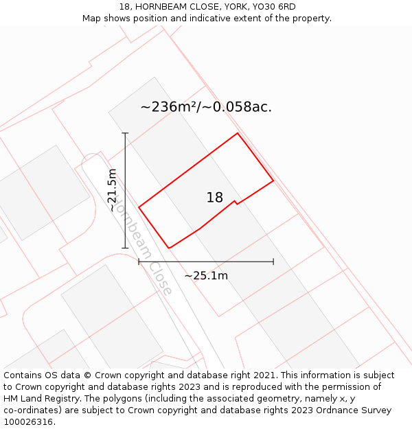 18, HORNBEAM CLOSE, YORK, YO30 6RD: Plot and title map