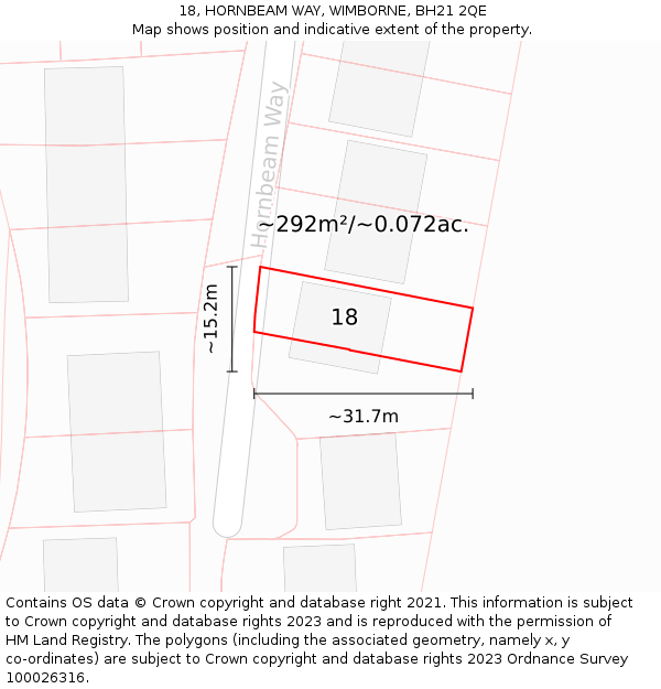 18, HORNBEAM WAY, WIMBORNE, BH21 2QE: Plot and title map