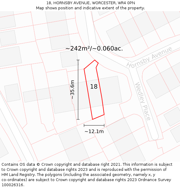 18, HORNSBY AVENUE, WORCESTER, WR4 0PN: Plot and title map