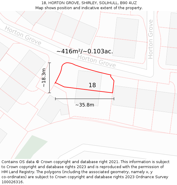 18, HORTON GROVE, SHIRLEY, SOLIHULL, B90 4UZ: Plot and title map