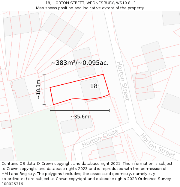 18, HORTON STREET, WEDNESBURY, WS10 8HF: Plot and title map