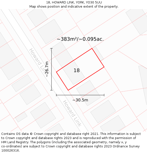 18, HOWARD LINK, YORK, YO30 5UU: Plot and title map