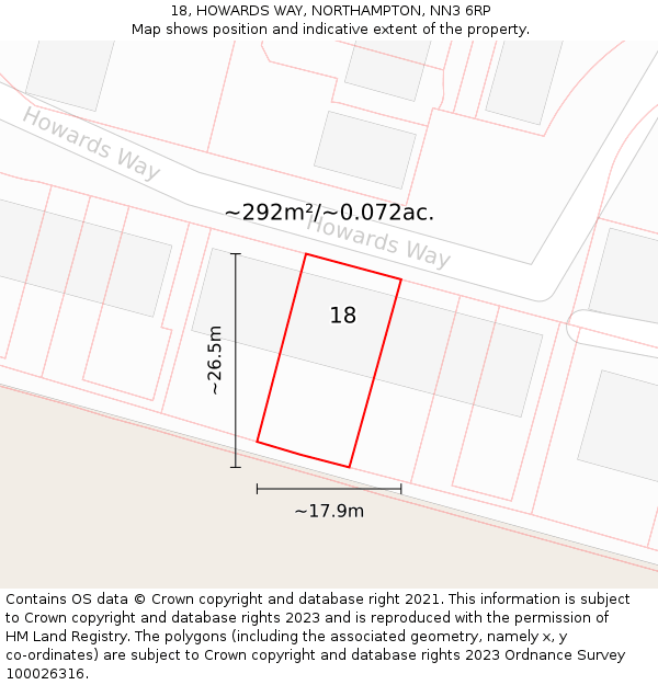 18, HOWARDS WAY, NORTHAMPTON, NN3 6RP: Plot and title map