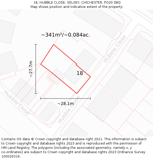 18, HUBBLE CLOSE, SELSEY, CHICHESTER, PO20 0BQ: Plot and title map