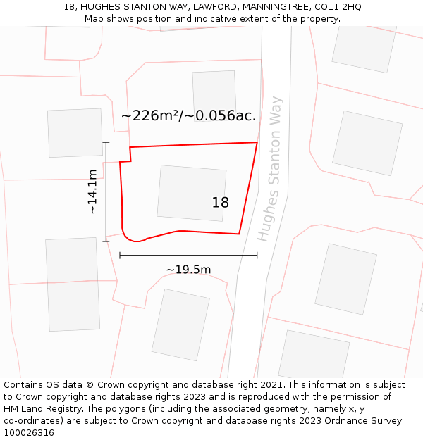18, HUGHES STANTON WAY, LAWFORD, MANNINGTREE, CO11 2HQ: Plot and title map