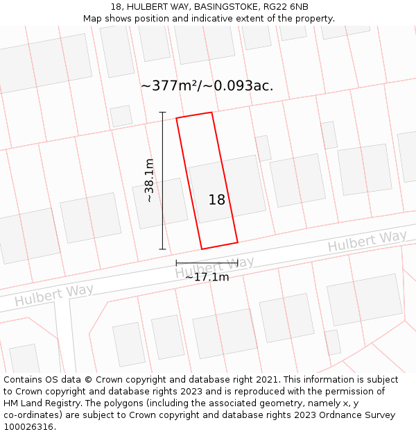 18, HULBERT WAY, BASINGSTOKE, RG22 6NB: Plot and title map