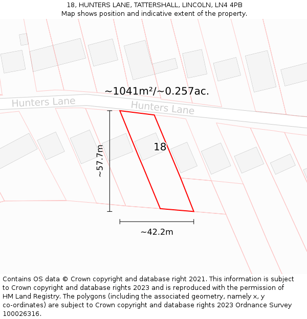 18, HUNTERS LANE, TATTERSHALL, LINCOLN, LN4 4PB: Plot and title map