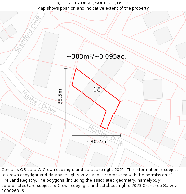 18, HUNTLEY DRIVE, SOLIHULL, B91 3FL: Plot and title map