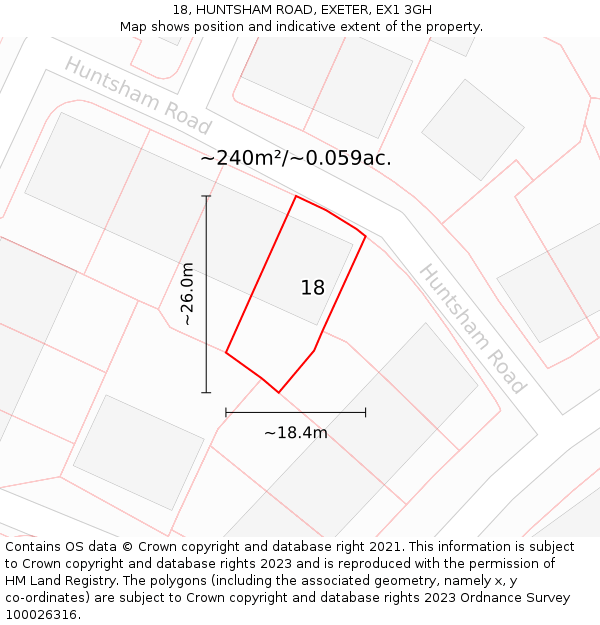 18, HUNTSHAM ROAD, EXETER, EX1 3GH: Plot and title map