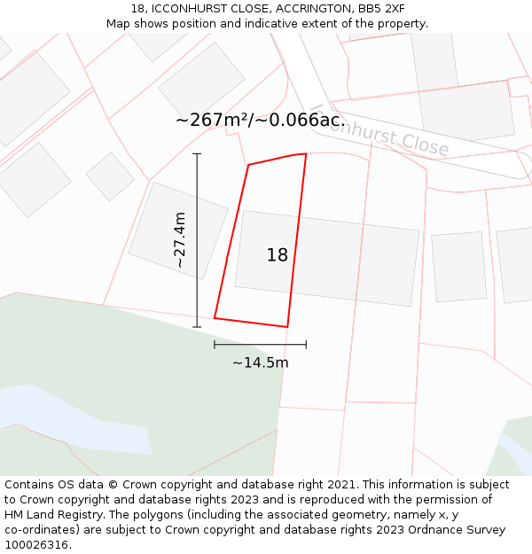 18, ICCONHURST CLOSE, ACCRINGTON, BB5 2XF: Plot and title map