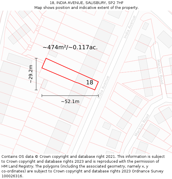 18, INDIA AVENUE, SALISBURY, SP2 7HF: Plot and title map