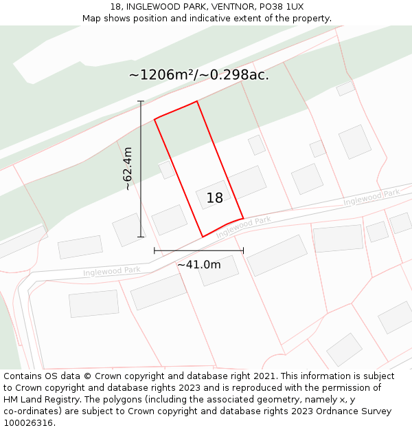 18, INGLEWOOD PARK, VENTNOR, PO38 1UX: Plot and title map