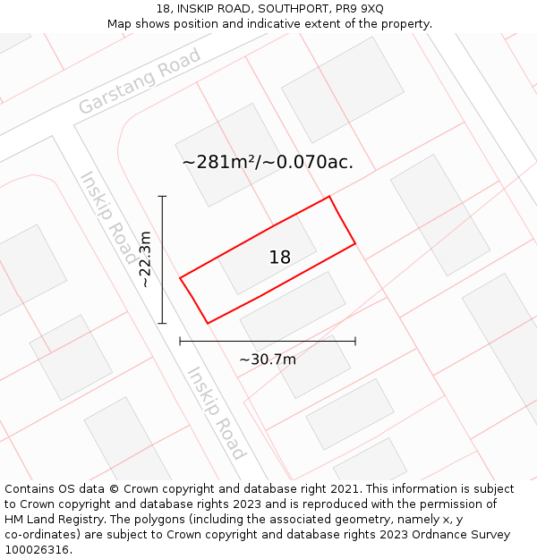 18, INSKIP ROAD, SOUTHPORT, PR9 9XQ: Plot and title map