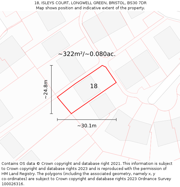 18, ISLEYS COURT, LONGWELL GREEN, BRISTOL, BS30 7DR: Plot and title map