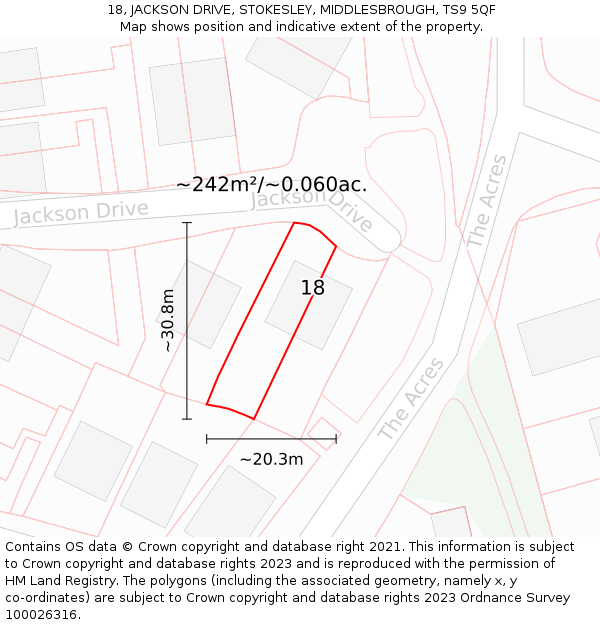 18, JACKSON DRIVE, STOKESLEY, MIDDLESBROUGH, TS9 5QF: Plot and title map