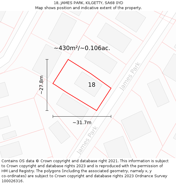 18, JAMES PARK, KILGETTY, SA68 0YD: Plot and title map