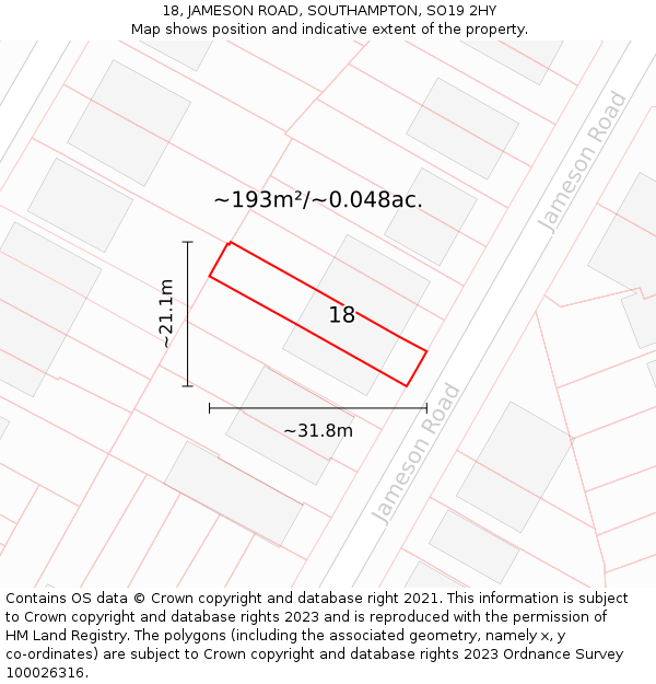 18, JAMESON ROAD, SOUTHAMPTON, SO19 2HY: Plot and title map