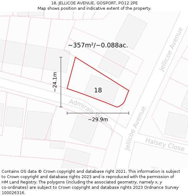 18, JELLICOE AVENUE, GOSPORT, PO12 2PE: Plot and title map