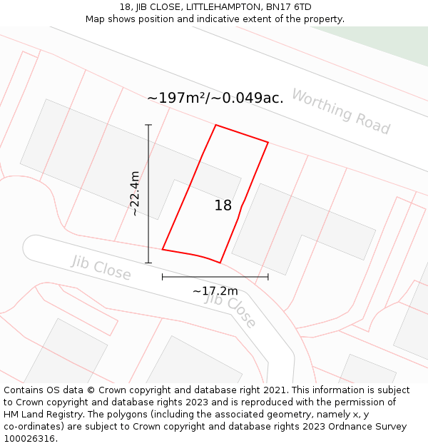 18, JIB CLOSE, LITTLEHAMPTON, BN17 6TD: Plot and title map