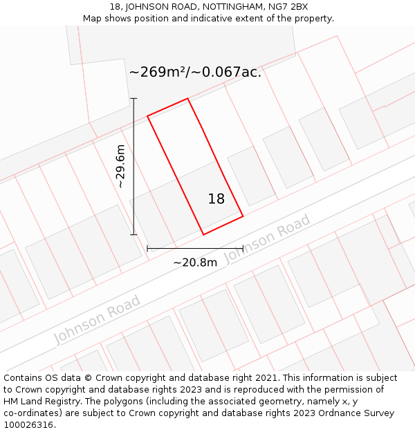 18, JOHNSON ROAD, NOTTINGHAM, NG7 2BX: Plot and title map