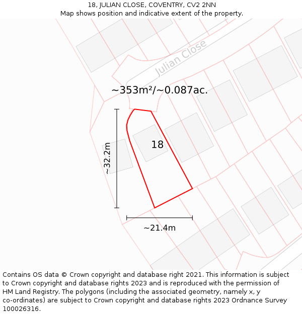 18, JULIAN CLOSE, COVENTRY, CV2 2NN: Plot and title map