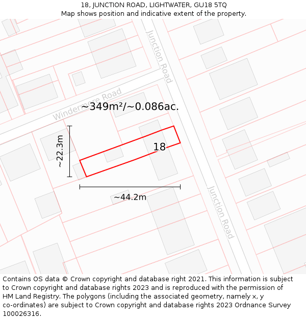 18, JUNCTION ROAD, LIGHTWATER, GU18 5TQ: Plot and title map