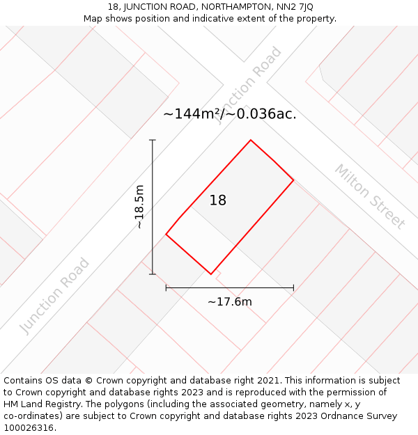 18, JUNCTION ROAD, NORTHAMPTON, NN2 7JQ: Plot and title map