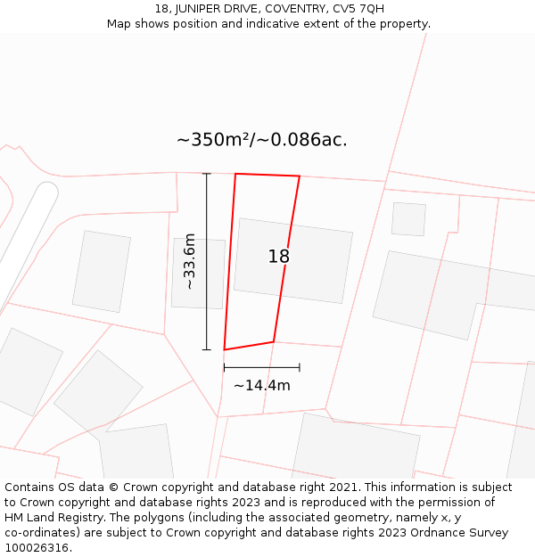 18, JUNIPER DRIVE, COVENTRY, CV5 7QH: Plot and title map