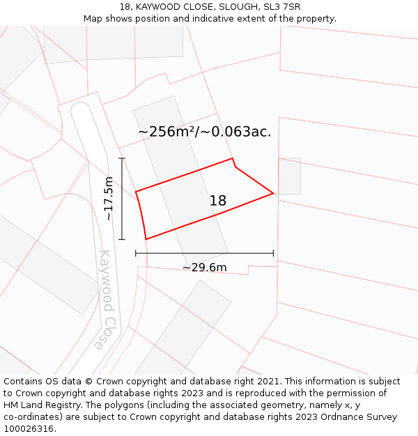 18, KAYWOOD CLOSE, SLOUGH, SL3 7SR: Plot and title map