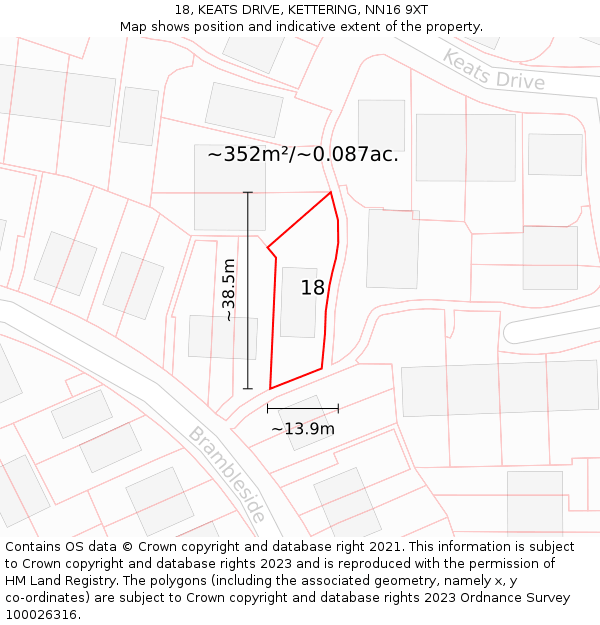 18, KEATS DRIVE, KETTERING, NN16 9XT: Plot and title map