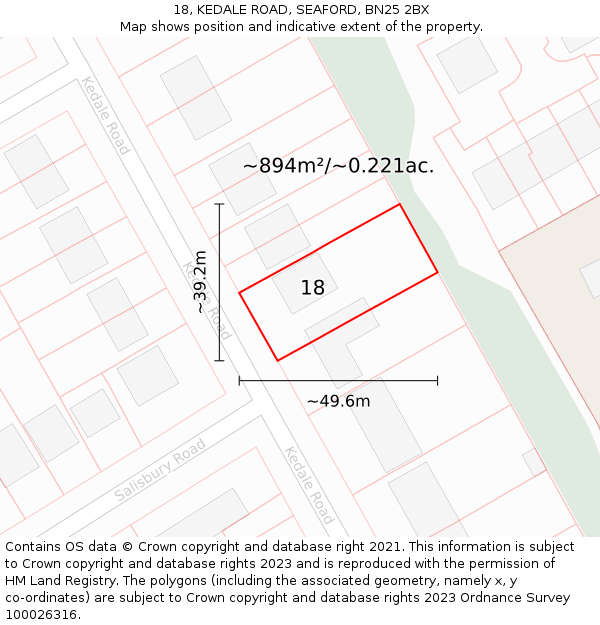 18, KEDALE ROAD, SEAFORD, BN25 2BX: Plot and title map