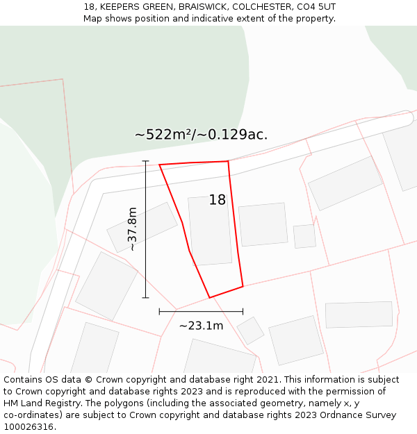 18, KEEPERS GREEN, BRAISWICK, COLCHESTER, CO4 5UT: Plot and title map