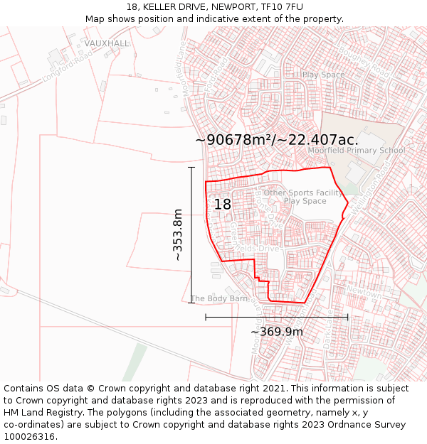 18, KELLER DRIVE, NEWPORT, TF10 7FU: Plot and title map