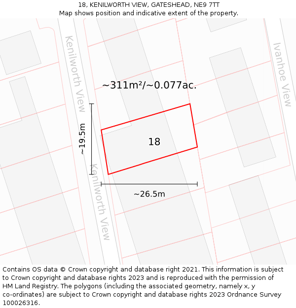 18, KENILWORTH VIEW, GATESHEAD, NE9 7TT: Plot and title map