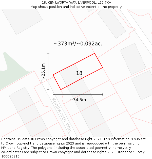 18, KENILWORTH WAY, LIVERPOOL, L25 7XH: Plot and title map