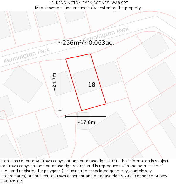 18, KENNINGTON PARK, WIDNES, WA8 9PE: Plot and title map