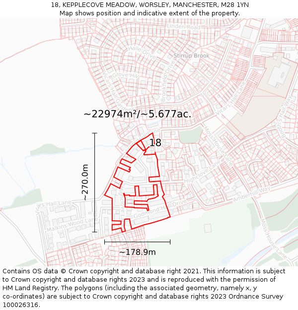 18, KEPPLECOVE MEADOW, WORSLEY, MANCHESTER, M28 1YN: Plot and title map