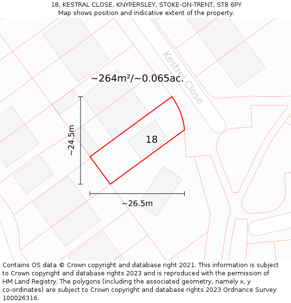 18, KESTRAL CLOSE, KNYPERSLEY, STOKE-ON-TRENT, ST8 6PY: Plot and title map