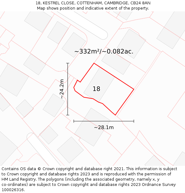 18, KESTREL CLOSE, COTTENHAM, CAMBRIDGE, CB24 8AN: Plot and title map