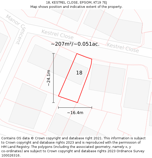 18, KESTREL CLOSE, EPSOM, KT19 7EJ: Plot and title map