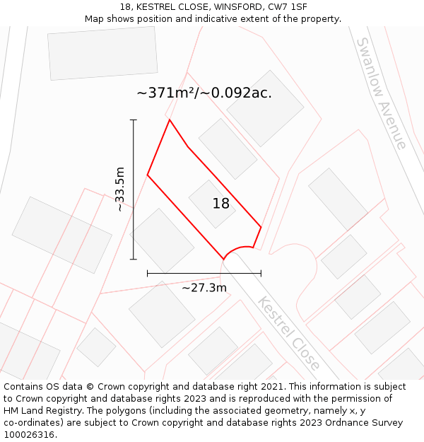 18, KESTREL CLOSE, WINSFORD, CW7 1SF: Plot and title map