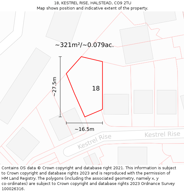 18, KESTREL RISE, HALSTEAD, CO9 2TU: Plot and title map